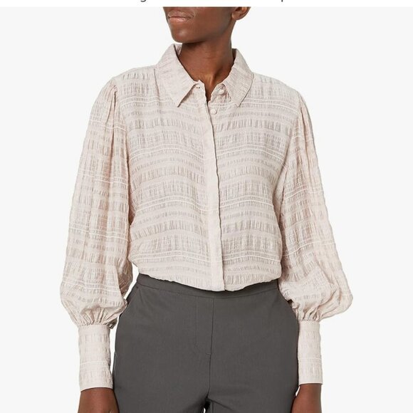 GUESS women's puff long sleeve crinkle Rav top size Large - Picture 2 of 11